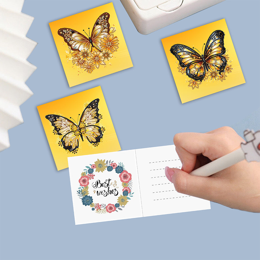 6Pcs Christmas Butterfly Special Shape Diamond Painting Greeting Card (Yellow)