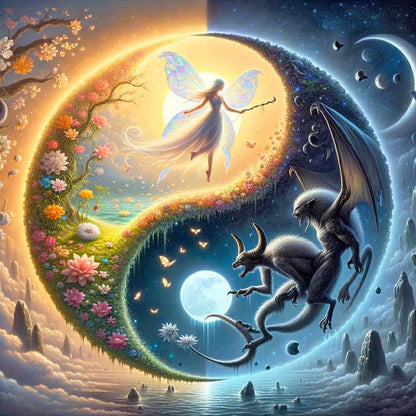 Yin Yang Diagram Elves And Monsters - Full Round Drill Diamond Painting 40*40CM