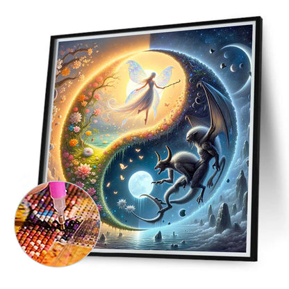 Yin Yang Diagram Elves And Monsters - Full Round Drill Diamond Painting 40*40CM