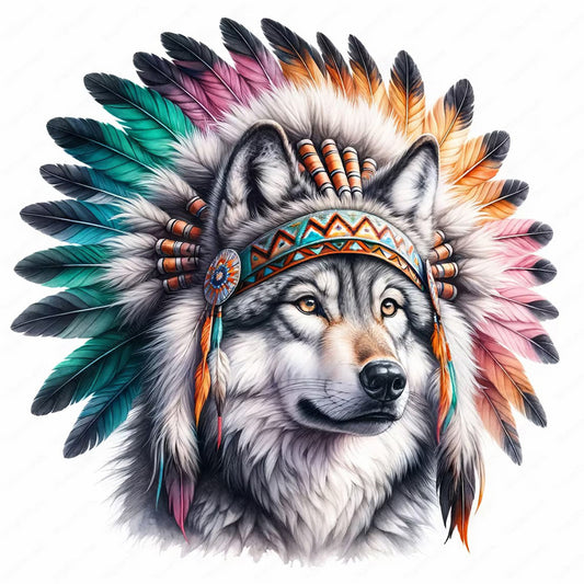 Indian Wolf Head - Full Round Drill Diamond Painting 40*40CM