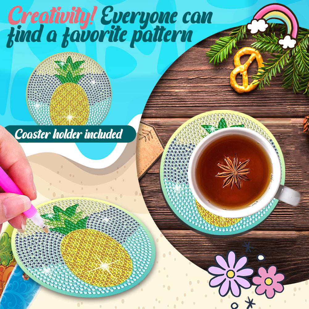 8 Pcs Wooden DIY Diamond Painting Coasters Kits with Holder (Colourful Holiday)