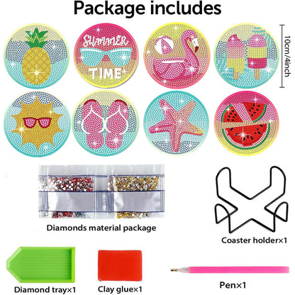 8 Pcs Wooden DIY Diamond Painting Coasters Kits with Holder (Colourful Holiday)