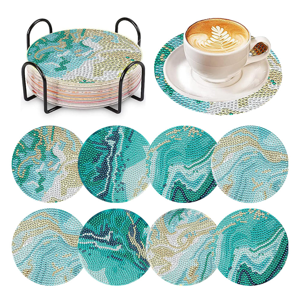 8 Pcs Wooden DIY Diamond Painting Art Coasters Kits with Holder (Beach View)