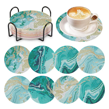 8 Pcs Wooden DIY Diamond Painting Art Coasters Kits with Holder (Beach View)