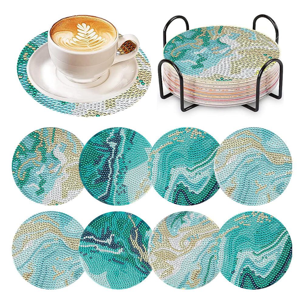 8 Pcs Wooden DIY Diamond Painting Art Coasters Kits with Holder (Beach View)