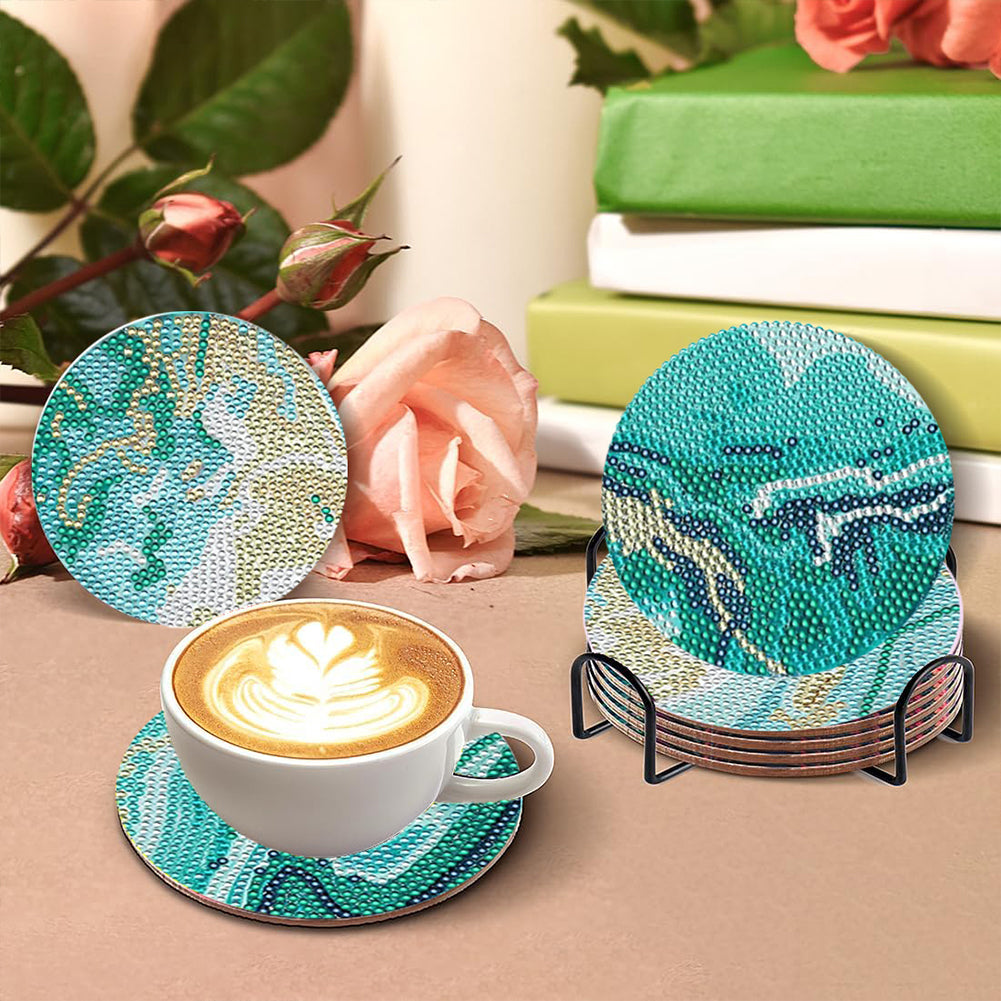 8 Pcs Wooden DIY Diamond Painting Art Coasters Kits with Holder (Beach View)