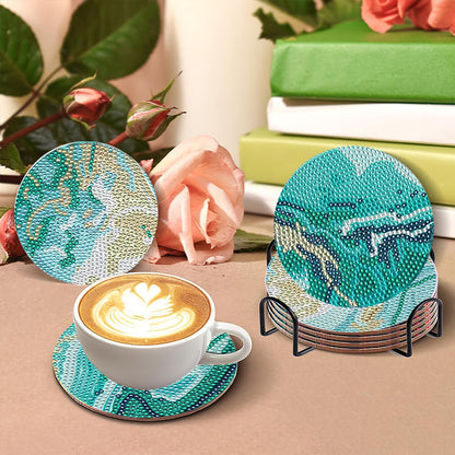 8 Pcs Wooden DIY Diamond Painting Art Coasters Kits with Holder (Beach View)