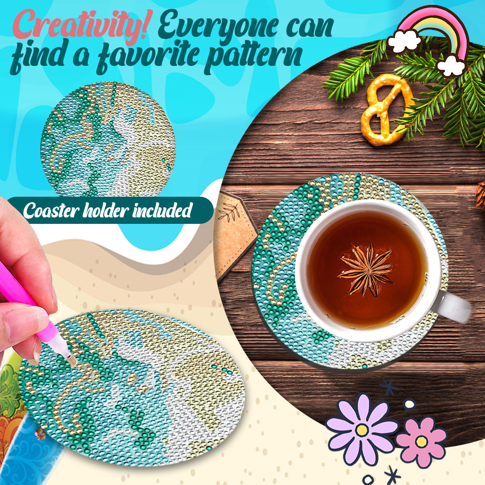 8 Pcs Wooden DIY Diamond Painting Art Coasters Kits with Holder (Beach View)