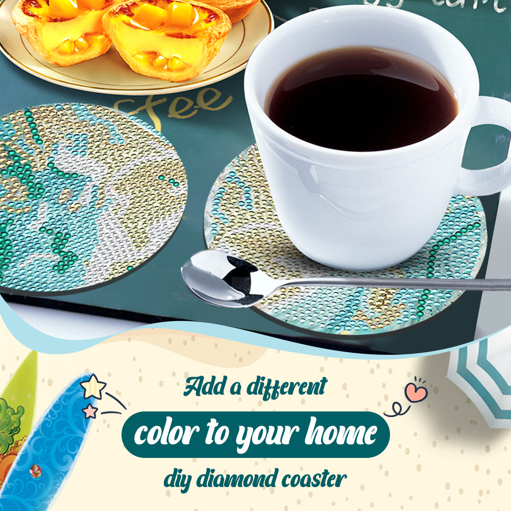 8 Pcs Wooden DIY Diamond Painting Art Coasters Kits with Holder (Beach View)