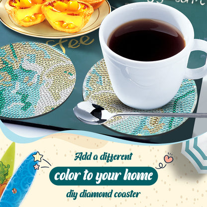 8 Pcs Wooden DIY Diamond Painting Art Coasters Kits with Holder (Beach View)