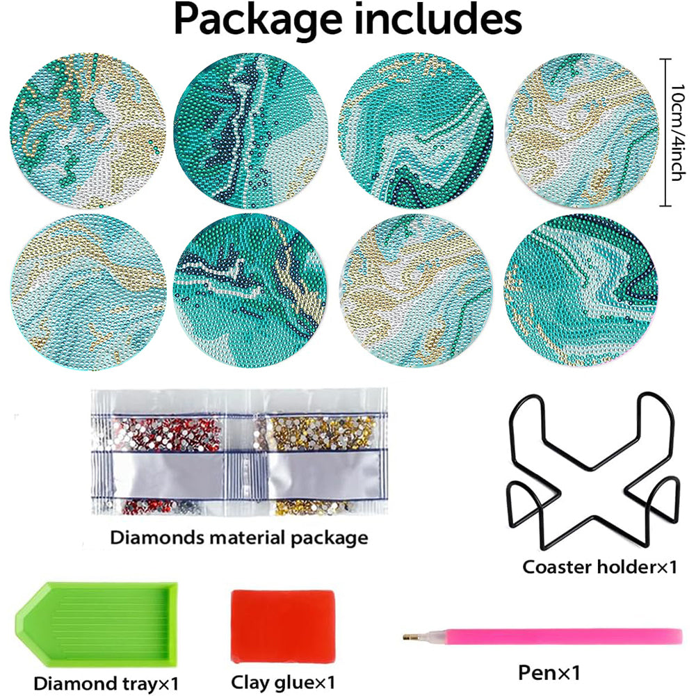 8 Pcs Wooden DIY Diamond Painting Art Coasters Kits with Holder (Beach View)