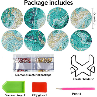 8 Pcs Wooden DIY Diamond Painting Art Coasters Kits with Holder (Beach View)