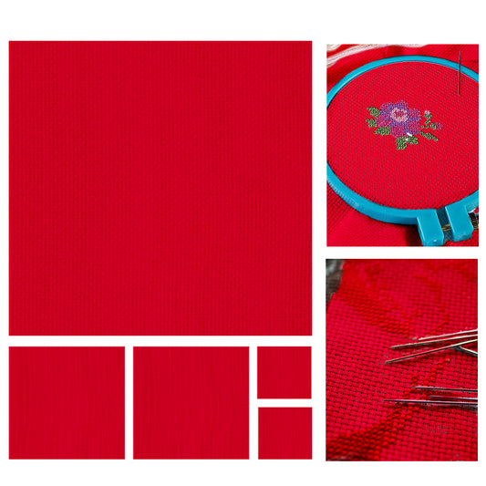 5 Pcs Red Cross Stitch Cloth 11 Count Classic Embroidery Fabric (11.8x11.8in)