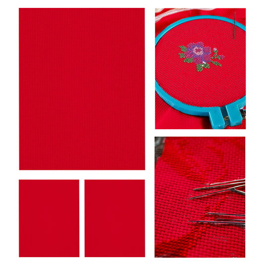 3 Pcs Red Cross Stitch Cloth 11 Count Classic Embroidery Fabric (15.7x19.7in)