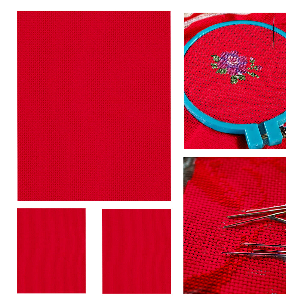 3 Pcs Red Cross Stitch Cloth 11 Count Classic Embroidery Fabric (19.7x23.6in)