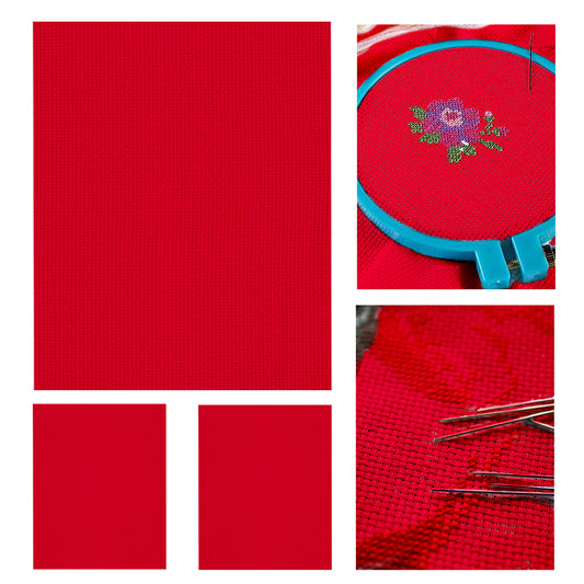 3 Pcs Red Cross Stitch Cloth 11 Count Classic Embroidery Fabric (19.7x23.6in)