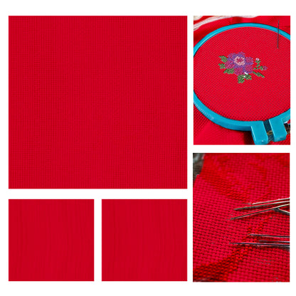 3 Pcs 14 Count Red Cross Stitch Cloth Classic Embroidery Fabric (15.7x15.7in)