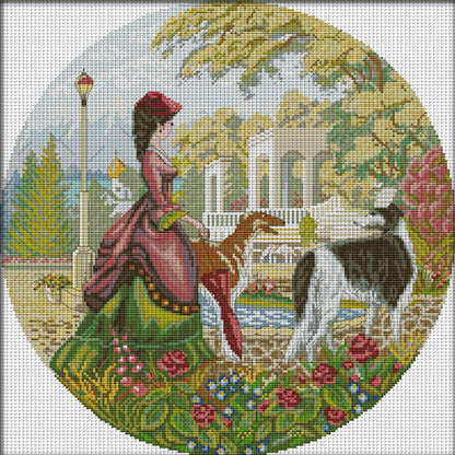 Lady And Dog(2) - 14CT Counted Cross Stitch 44*44CM(Joy Sunday)