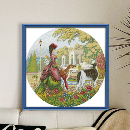 Lady And Dog(2) - 14CT Counted Cross Stitch 44*44CM(Joy Sunday)