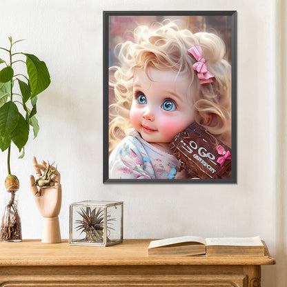 Curly Hair Big Eyed Girl - Full Round Drill Diamond Painting 30*40CM
