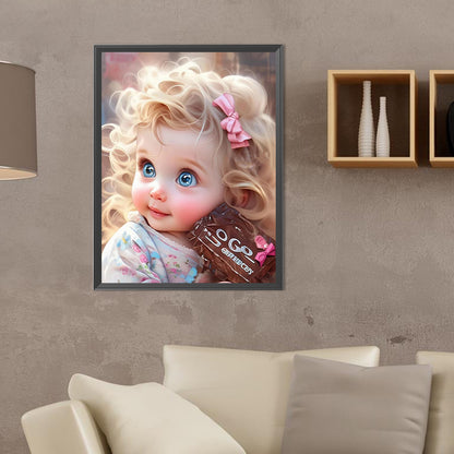Curly Hair Big Eyed Girl - Full Round Drill Diamond Painting 30*40CM
