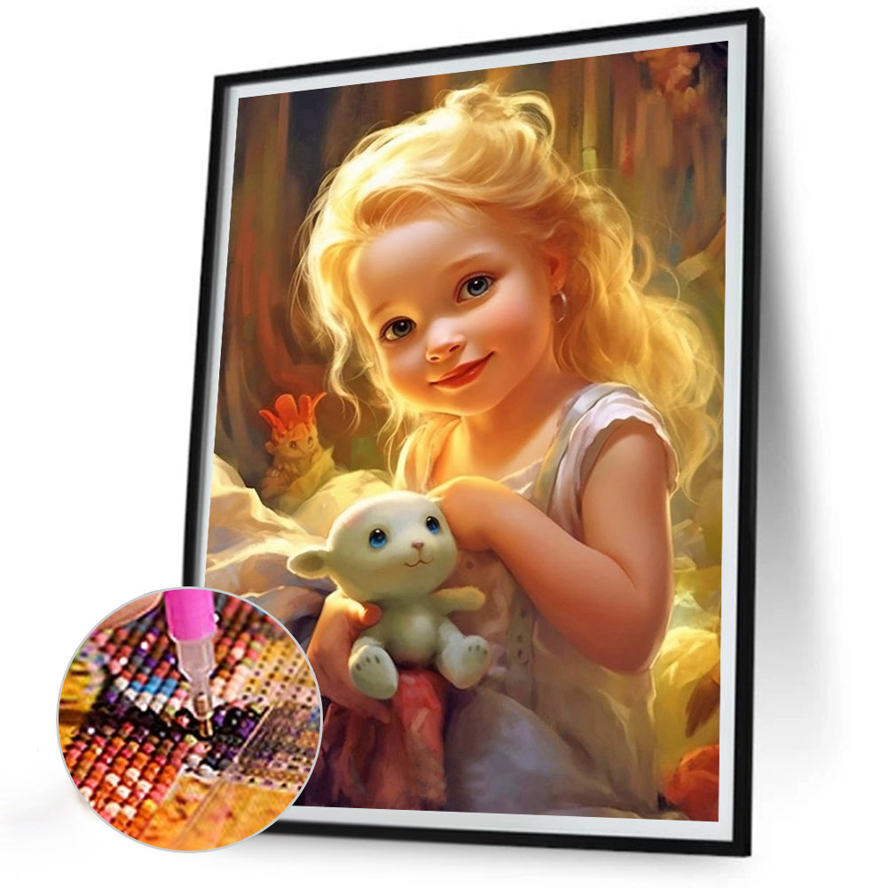 Curly Hair Big Eyed Girl - Full Round Drill Diamond Painting 30*40CM