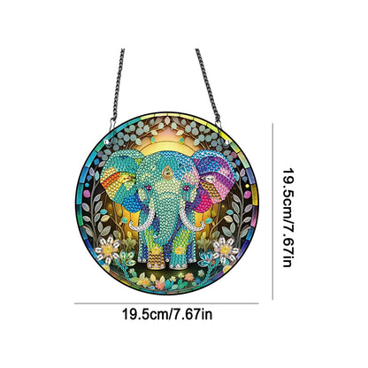 Acrylic Single-Sided Round Diamond Painting Hanging Pendant19.5x19.5cm(Elephant)