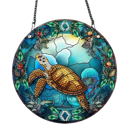 Acrylic Single-Sided Round Diamond Painting Hanging Pendant 19.5x19.5cm (Turtle)