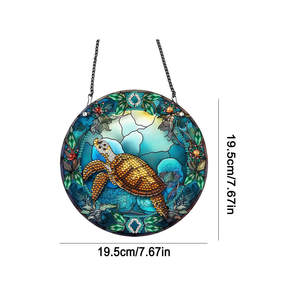 Acrylic Single-Sided Round Diamond Painting Hanging Pendant 19.5x19.5cm (Turtle)