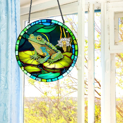 Acrylic Single-Sided Round Diamond Painting Hanging Pendant 19.5x19.5cm (Frog)