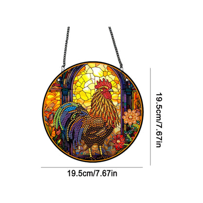 Acrylic Single-Sided Round Diamond Painting Hanging Pendant 19.5x19.5cm(Rooster)