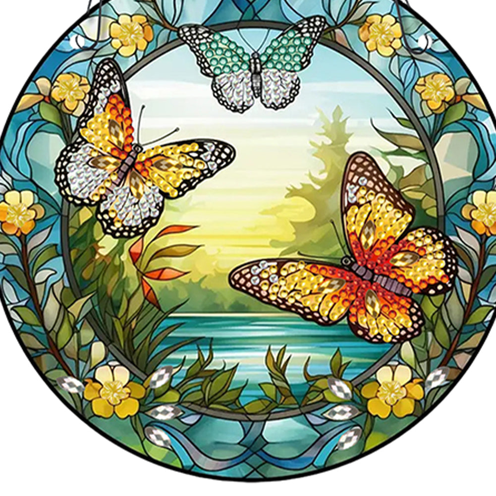 Acrylic Butterfly Single-Sided Diamond Painting Hanging Pendant (19.5x19.5cm