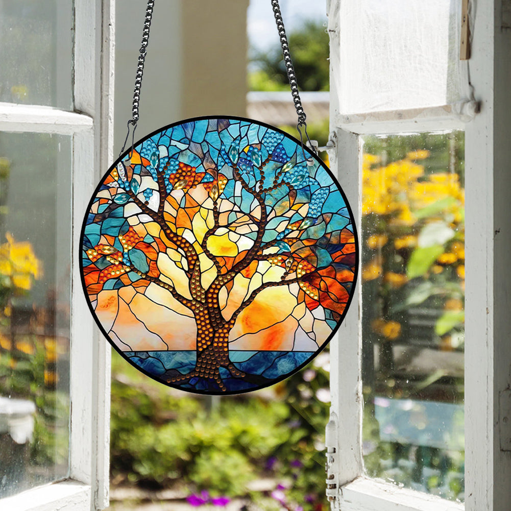 Acrylic Willow Tree Single-Sided Diamond Painting Hanging Pendant (19.5x19.5cm)