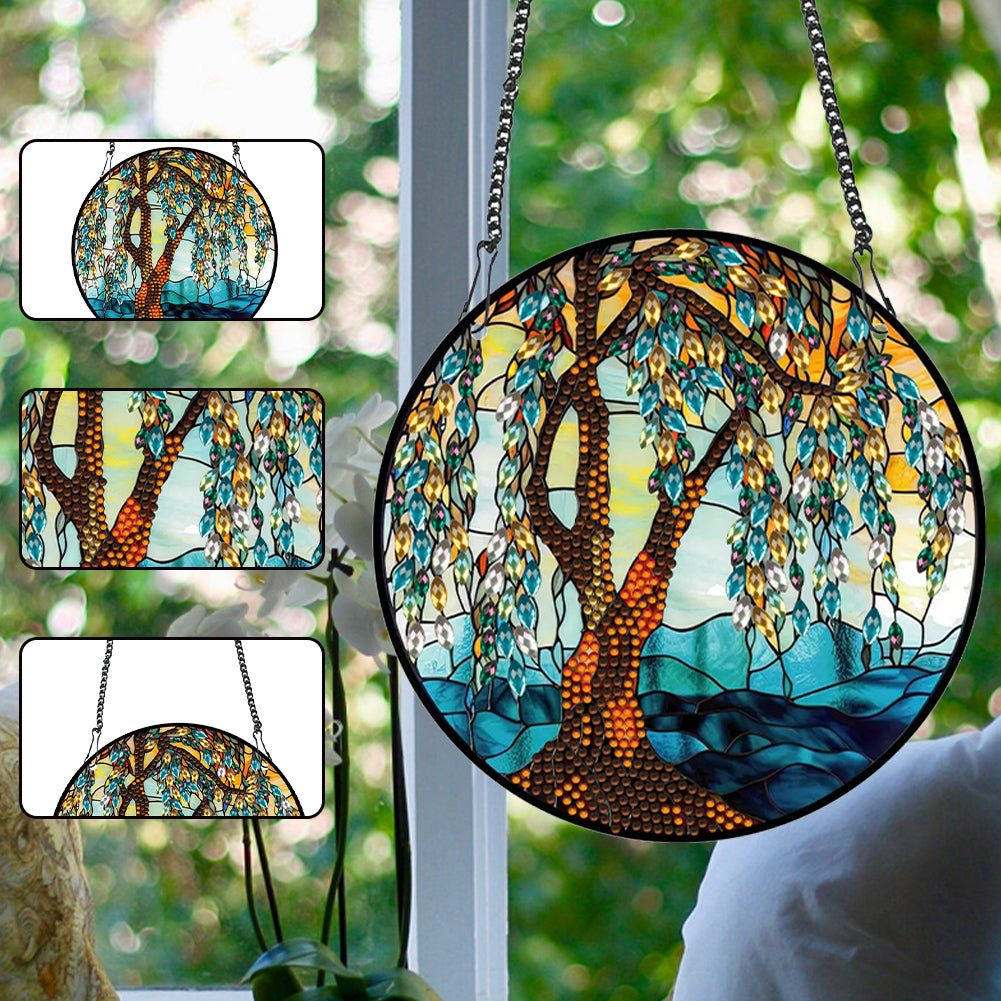 Acrylic Willow Tree Single-Sided Diamond Painting Hanging Pendant (19.5x19.5cm)