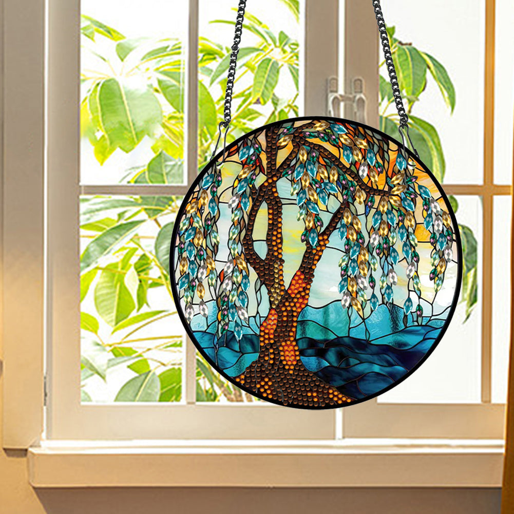 Acrylic Willow Tree Single-Sided Diamond Painting Hanging Pendant (19.5x19.5cm)