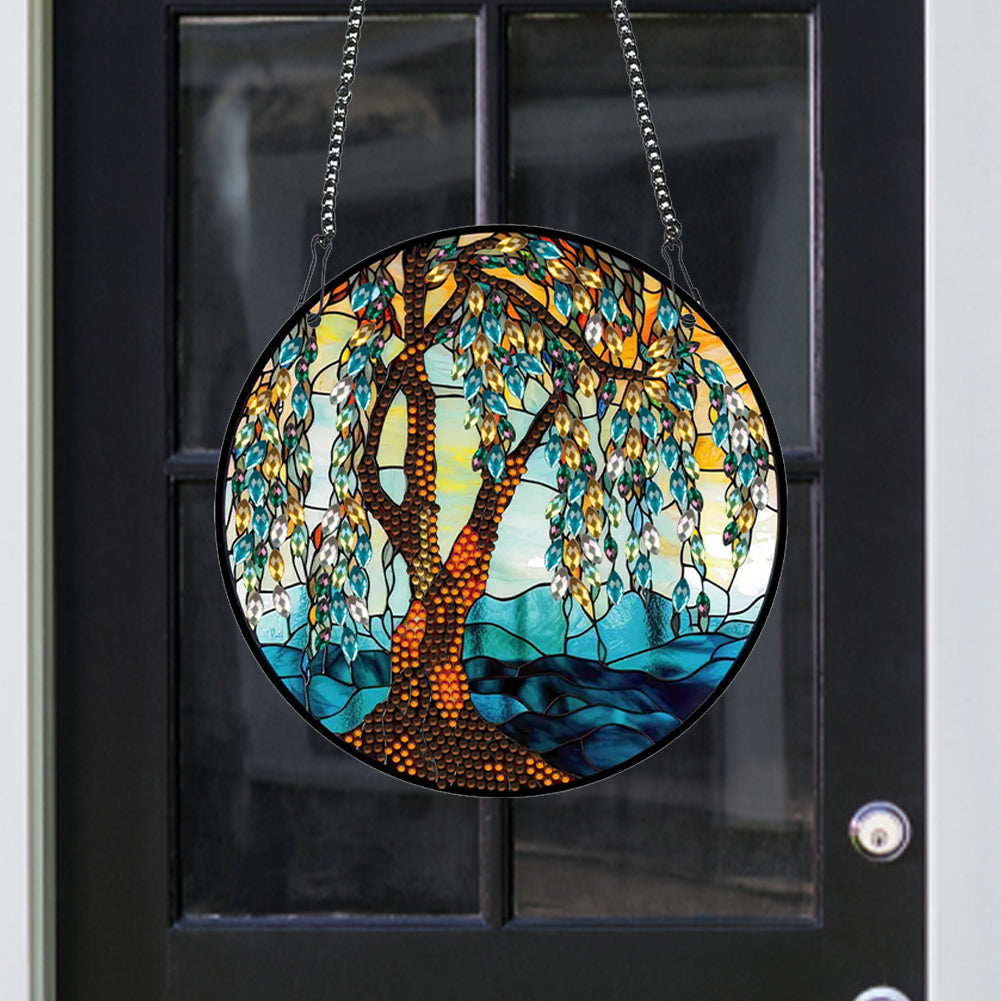 Acrylic Willow Tree Single-Sided Diamond Painting Hanging Pendant (19.5x19.5cm)