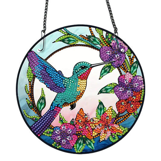 Acrylic Bird Single-Sided Round Diamond Painting Hanging Pendant (19.5x19.5cm)