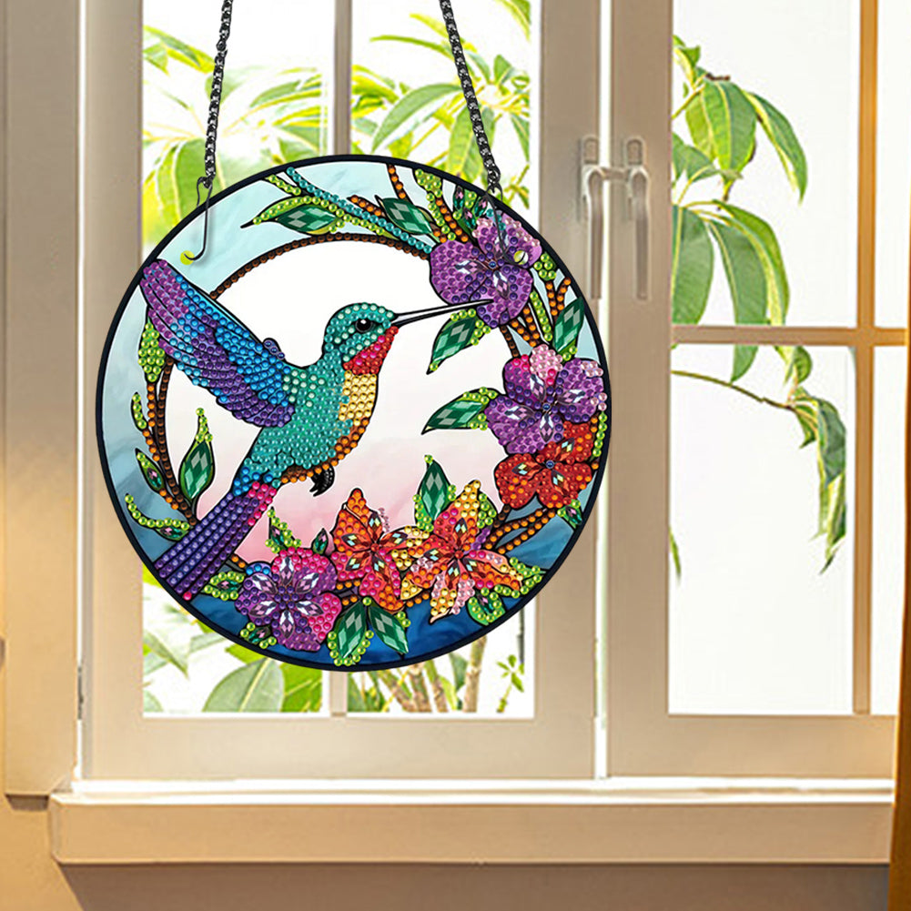 Acrylic Bird Single-Sided Round Diamond Painting Hanging Pendant (19.5x19.5cm)