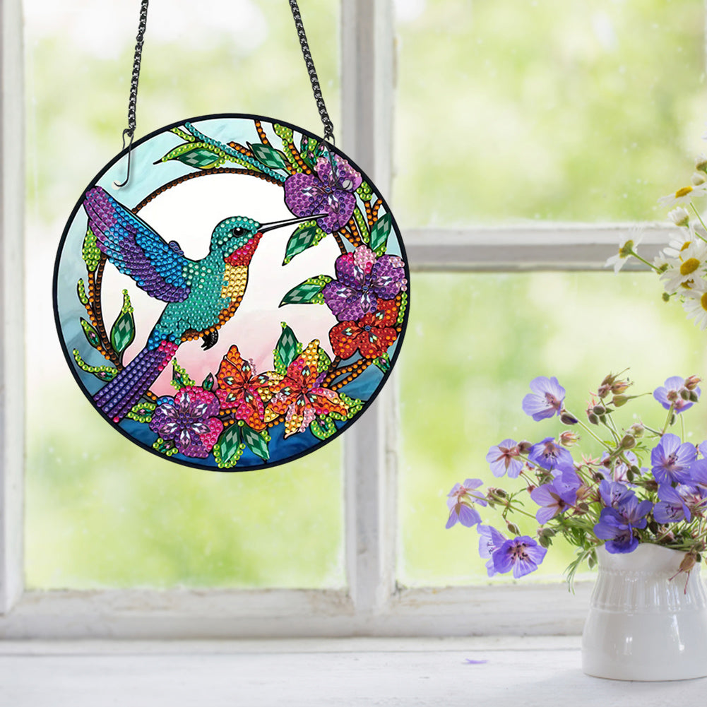 Acrylic Bird Single-Sided Round Diamond Painting Hanging Pendant (19.5x19.5cm)