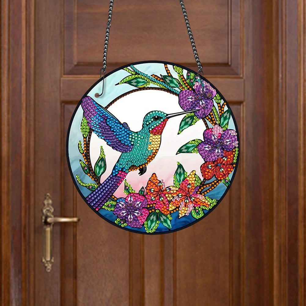 Acrylic Bird Single-Sided Round Diamond Painting Hanging Pendant (19.5x19.5cm)