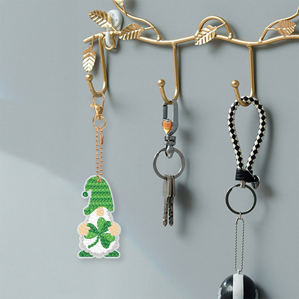 8 Pcs St. Patricks Day Shamrock Double Sided Diamond Painting Keychain Pendant