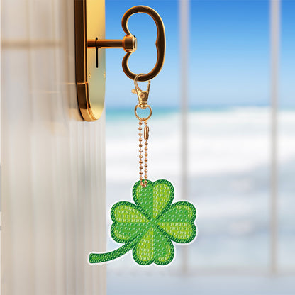 8 Pcs St. Patricks Day Shamrock Double Sided Diamond Painting Keychain Pendant