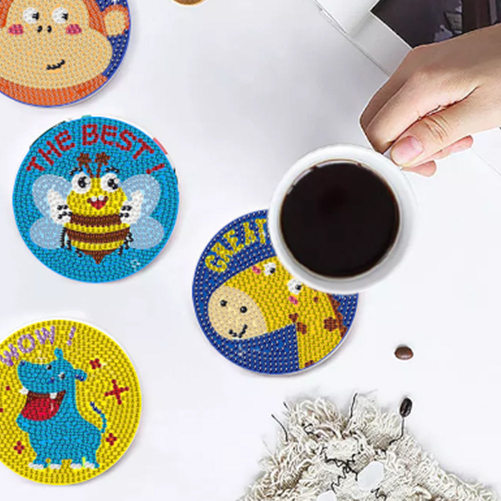 8 Pcs Wooden Diamond Painting Coasters Kits with Holder for Beginners (Animal)