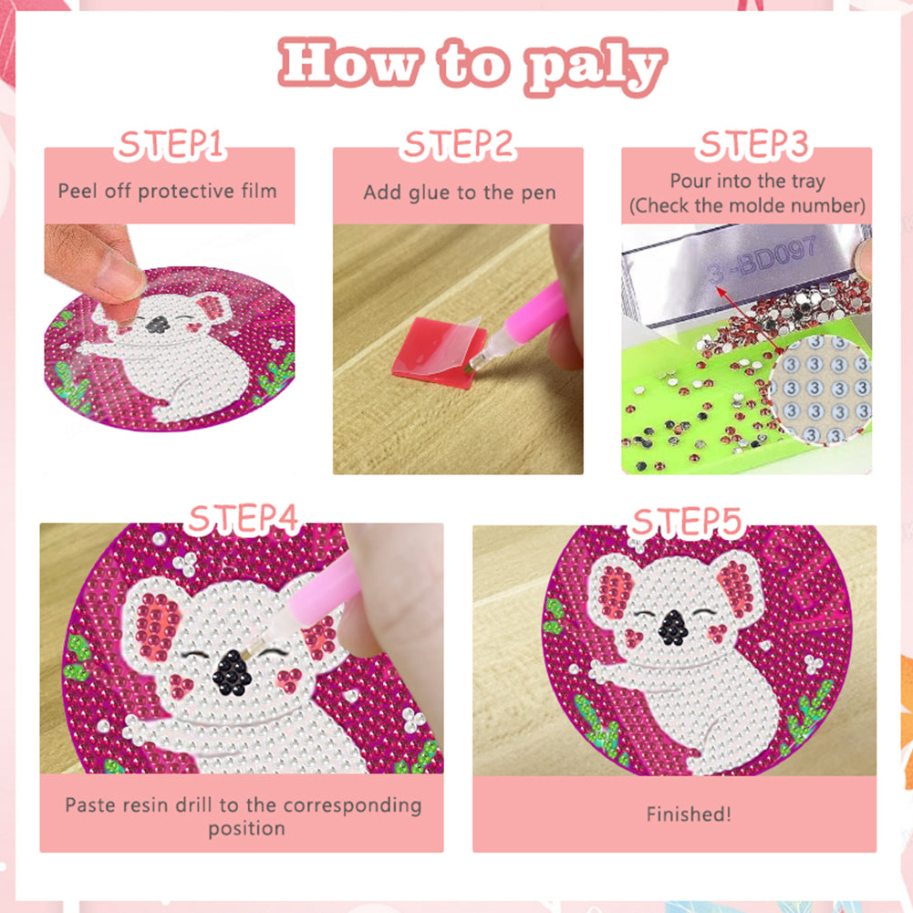 8 Pcs Wooden Diamond Painting Coasters Kits with Holder for Beginners (Animal)