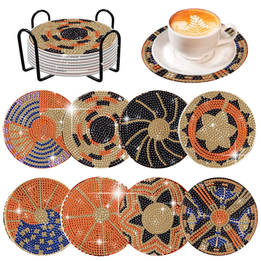 8 Pcs Wooden Diamond Painting Coasters Kits with Holder for Beginners (Flower)