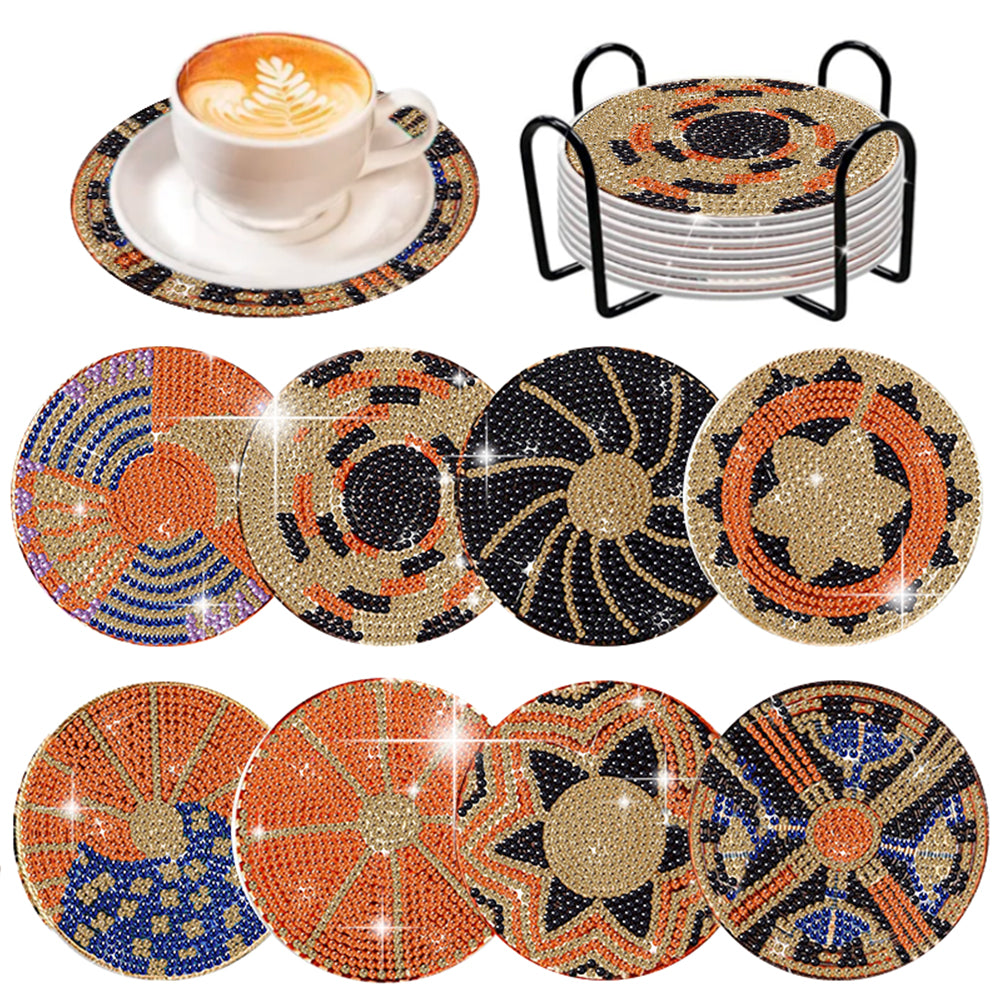 8 Pcs Wooden Diamond Painting Coasters Kits with Holder for Beginners (Flower)