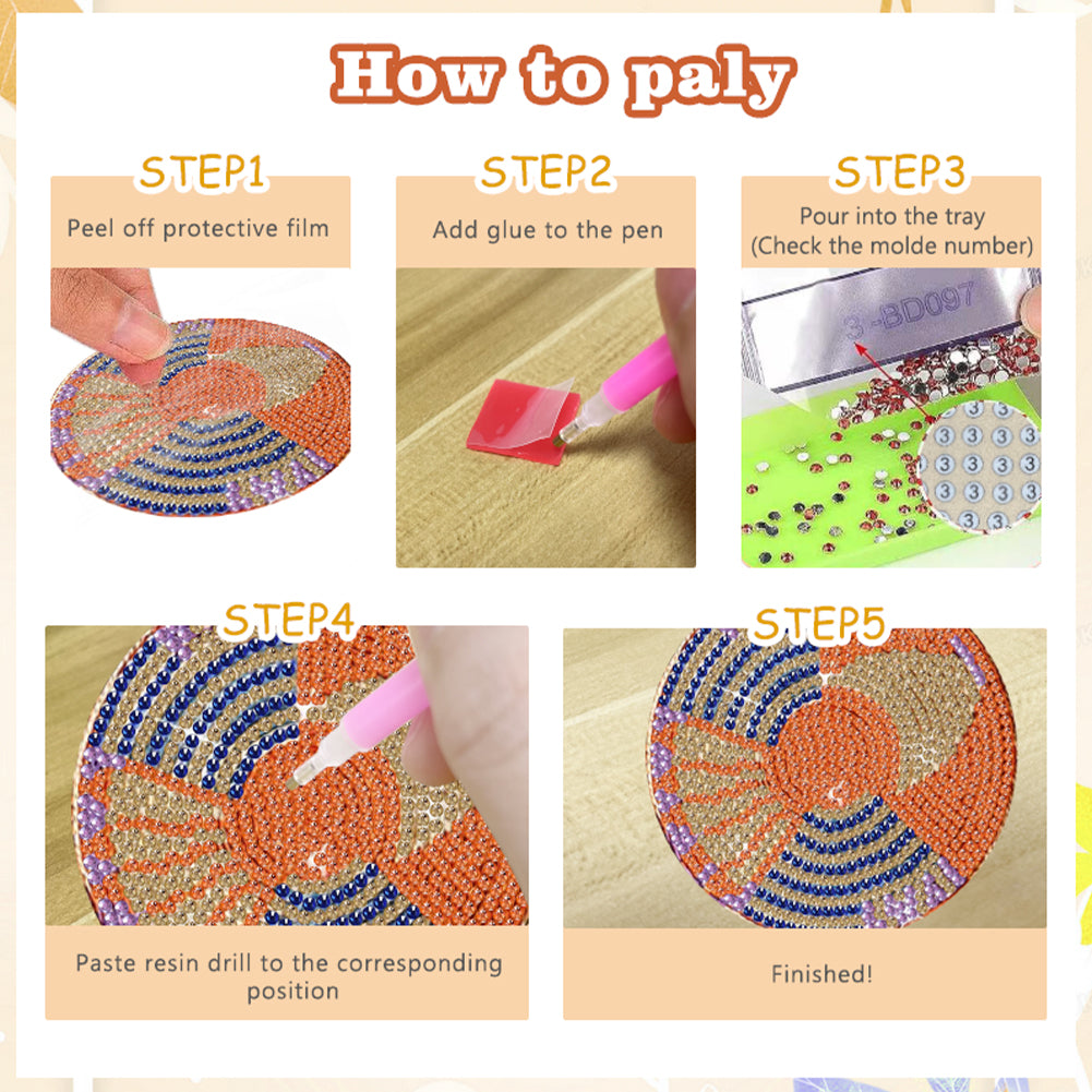 8 Pcs Wooden Diamond Painting Coasters Kits with Holder for Beginners (Flower)