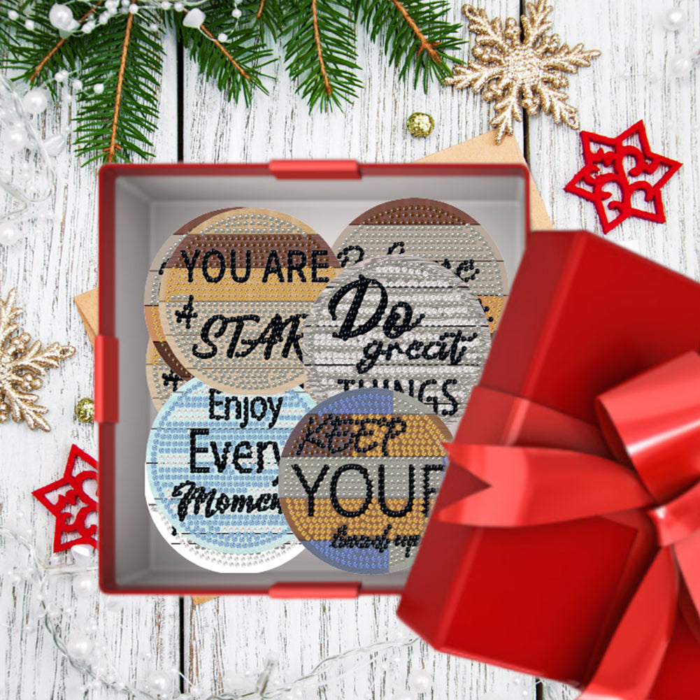 8 Pcs Wooden Diamond Painting Coasters Kits with Holder for Beginners (Phrase)