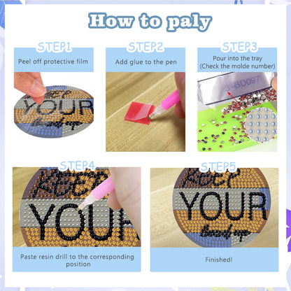 8 Pcs Wooden Diamond Painting Coasters Kits with Holder for Beginners (Phrase)