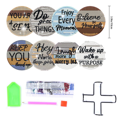 8 Pcs Wooden Diamond Painting Coasters Kits with Holder for Beginners (Phrase)